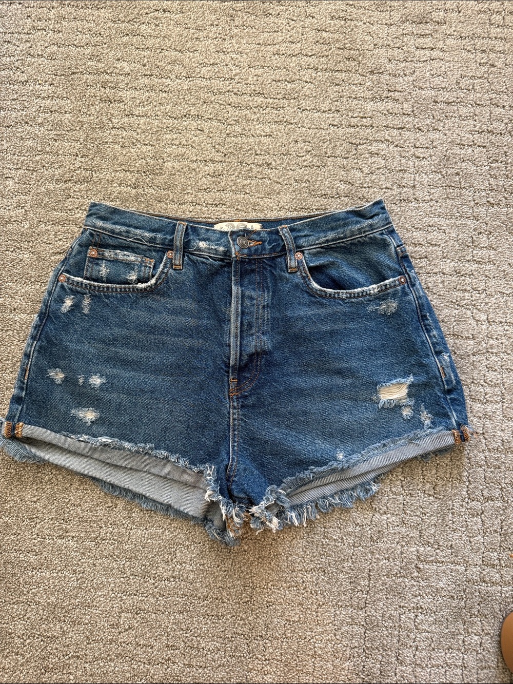 Freepeople High-Rise Distressed Denim Shorts - Blue